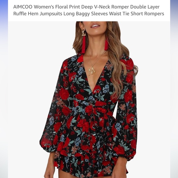 Women’s floral print deep v-neck romper NWOT - Picture 4 of 7